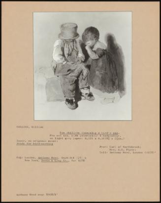 Two Children Examining A Bird's Egg.