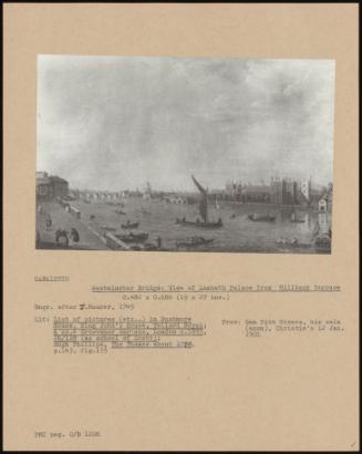 Westminster Bridge: View Of Lambeth Palace From Millbank Terrace