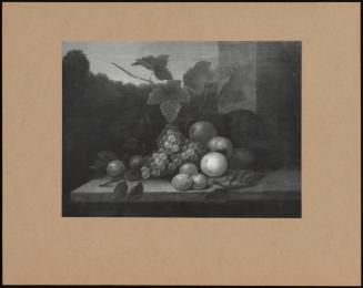 A Still Life Of A Bunch Of Grapes, Peaches, Plums And Other Fruit On A Ledge