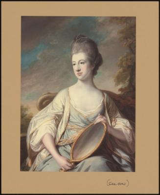 Portrait Of Mary Derling, In An Oyster Satin Dress With Gold Trim, Holding A Mirror, In A Landscape