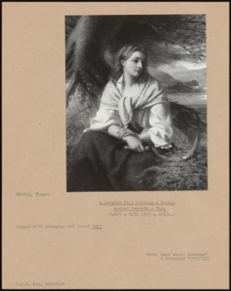 A Country Girl Holding A Sickle Seated Beneath A Tree