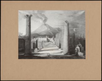 The Ruins Of Pompeii With Vesuvius In Eruption