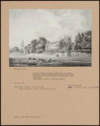 A View Of Merton College, Oxford From The Fields With Christ Church Beyond: In The Foreground, A Pool With Cattle.