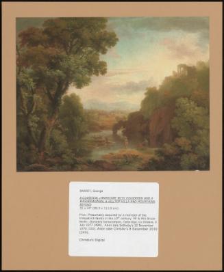 A Classical Landscape With Fishermen And A Washerwoman, A Hilltop Villa And Mountains Beyond