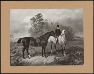 Huntsman Mounted On A Grey With His Second Horse (A Chestnut) In A Landscape