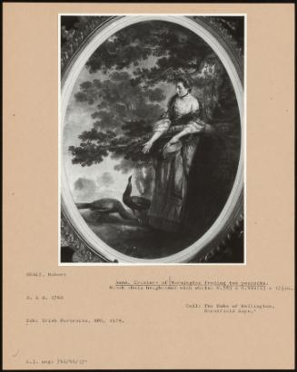 Anne, Countess Of Mornington Feeding Two Peacocks