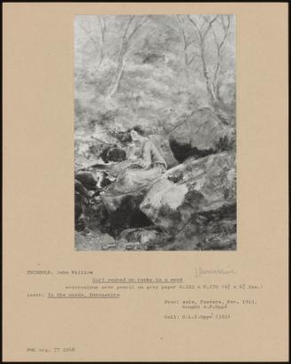 Girl Seated On Rocks In A Wood