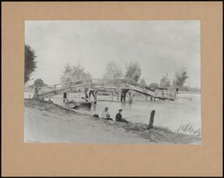 A Rustic Bridge Over The Thames, Anglers On The River Bank.