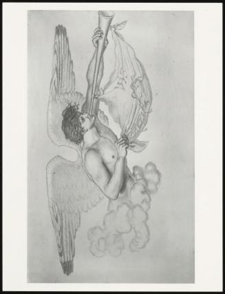 Design for a decorative Panel for the Manchester Royal Jubilee Exhibition, 1887: Angel blowing Trumpet