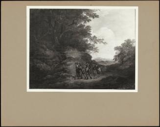 A Wooded Landscape With A Group Of Travellers On A Road