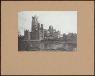 Ely Cathedral, With Peasants Fishing In A Pond In The Foreground
