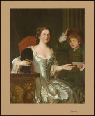 Portrait Of Mrs Morehead In An Oyster Satin Dress, With A Page In Hussar's Costume, And A Black Spaniel, In An Interior